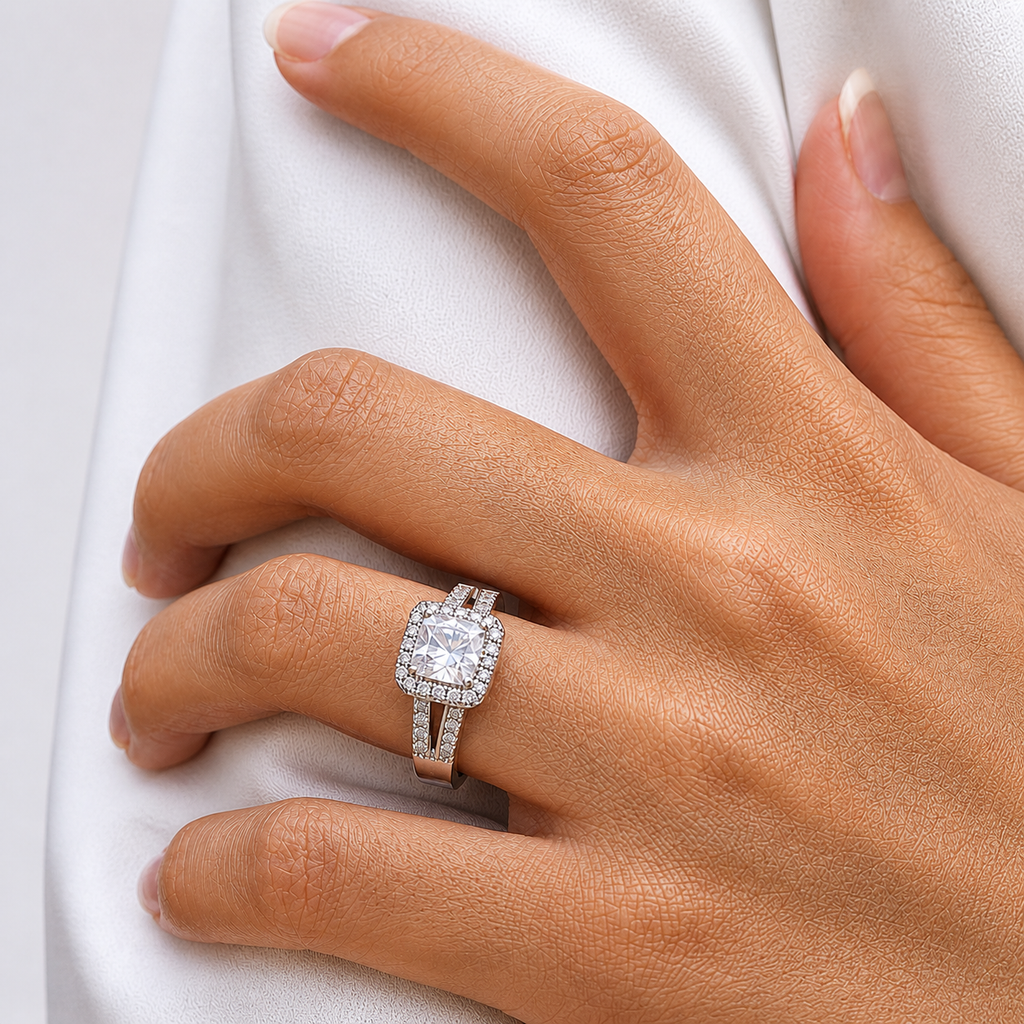 2 Carat Split Shank Princess Cut Moissanite Ring