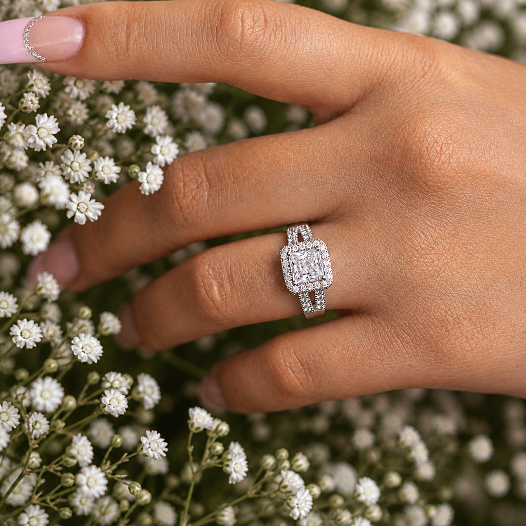 2 Carat Split Shank Princess Cut Moissanite Ring