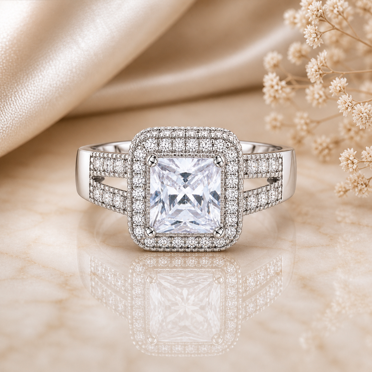 2 Carat Split Shank Princess Cut Moissanite Ring