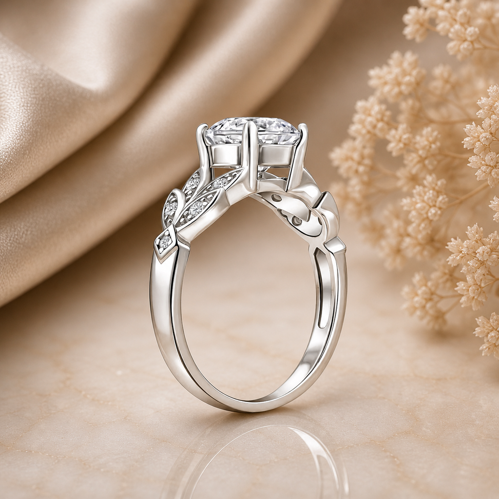 2 Carat Round Cut Leaf Moissanite Ring