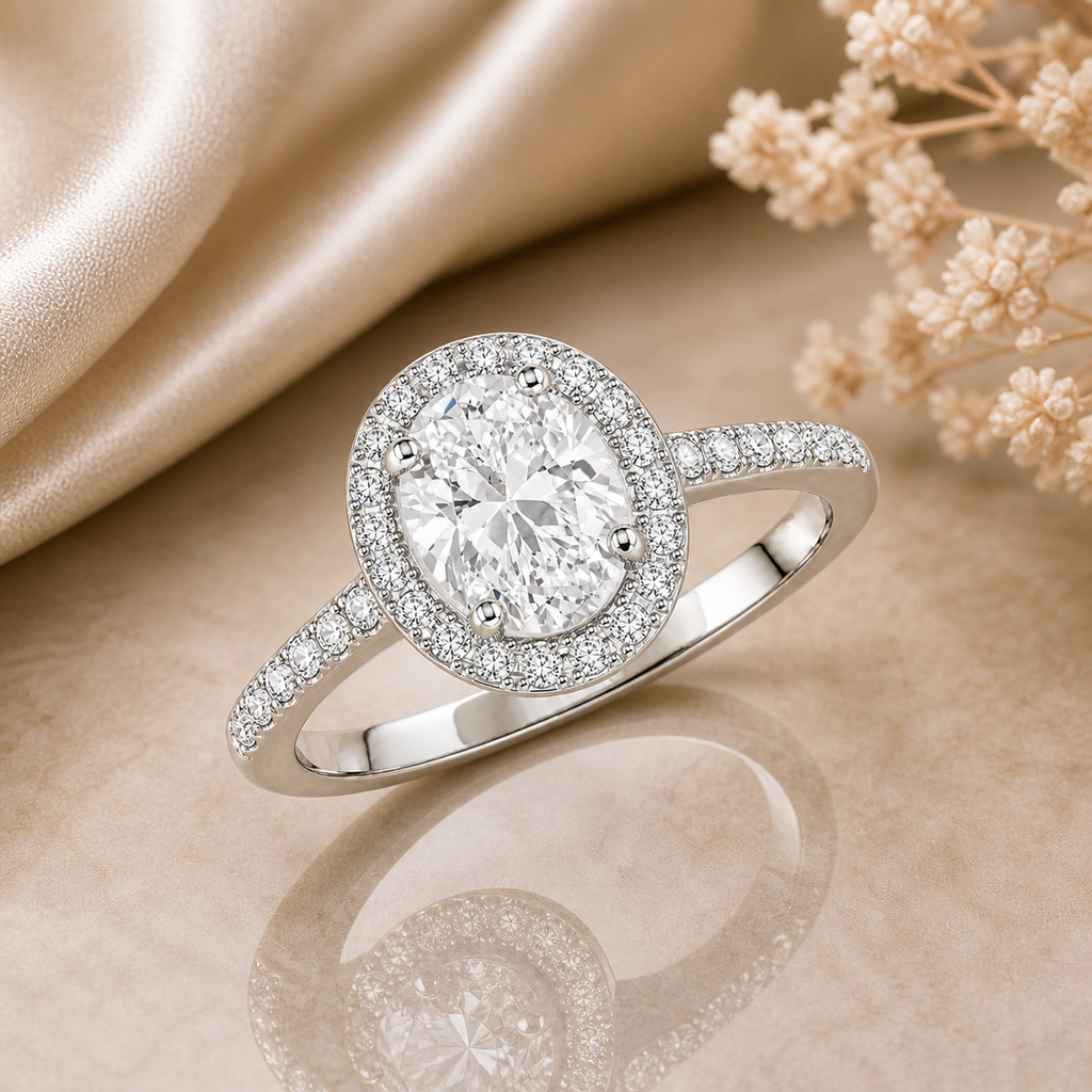 1.5 Carat Oval Cut Halo Moissanite Ring