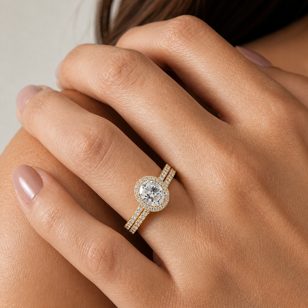 1.5 Carat Oval Cut Halo Moissanite Ring