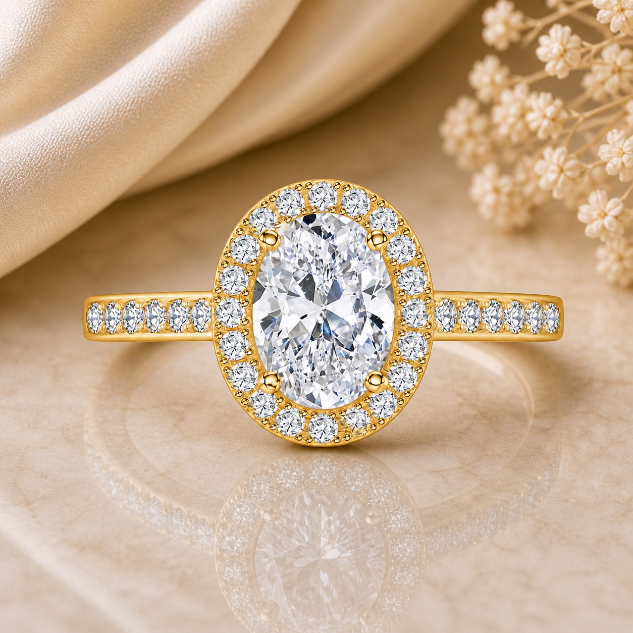 1.5 Carat Oval Cut Halo Moissanite Ring