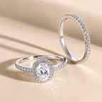Oval Cut Halo Moissanite Ring Set