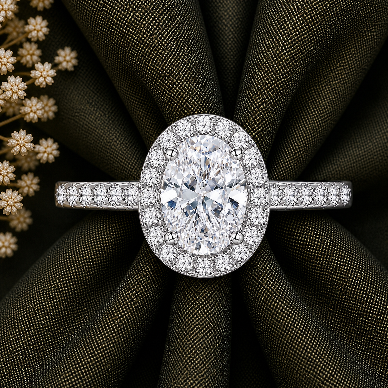 1.5 Carat Oval Cut Halo Moissanite Ring