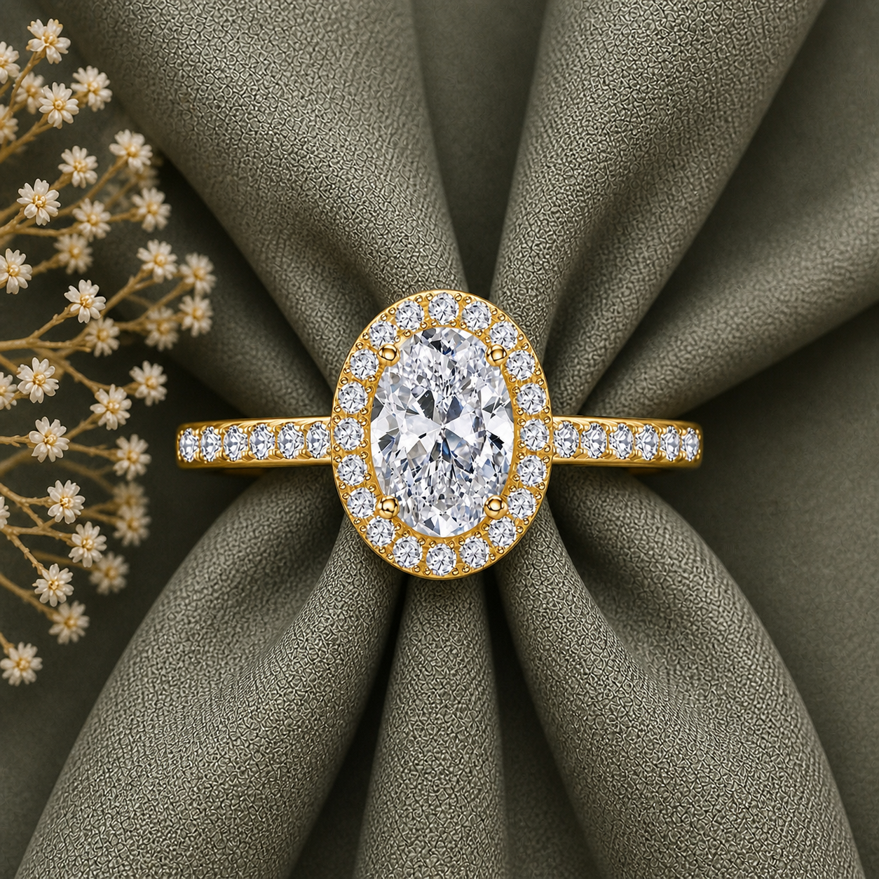 1.5 Carat Oval Cut Halo Moissanite Ring