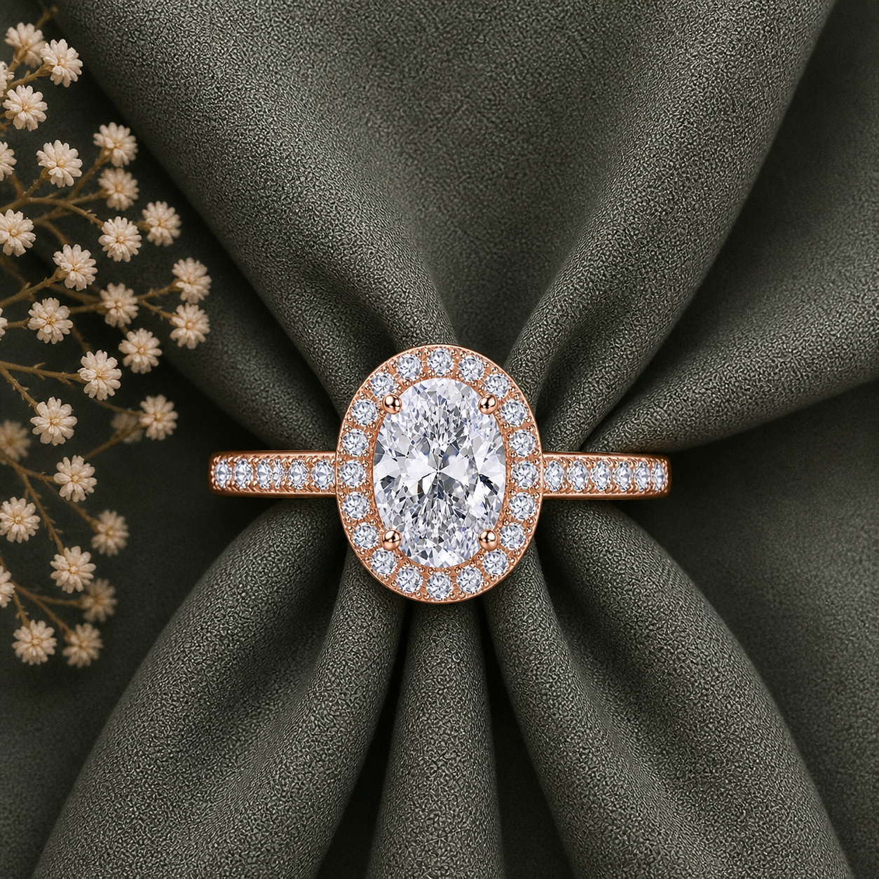 1.5 Carat Oval Cut Halo Moissanite Ring