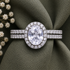 Oval Cut Halo Moissanite Ring Set