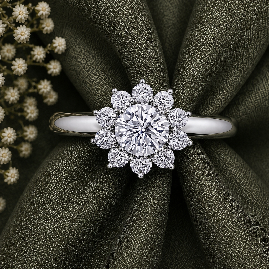 Round Cut Halo Solitaire Moissanite Ring