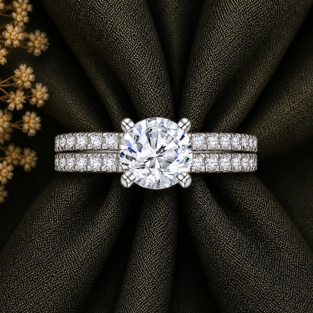 Round Cut Solitaire Moissanite Ring Set