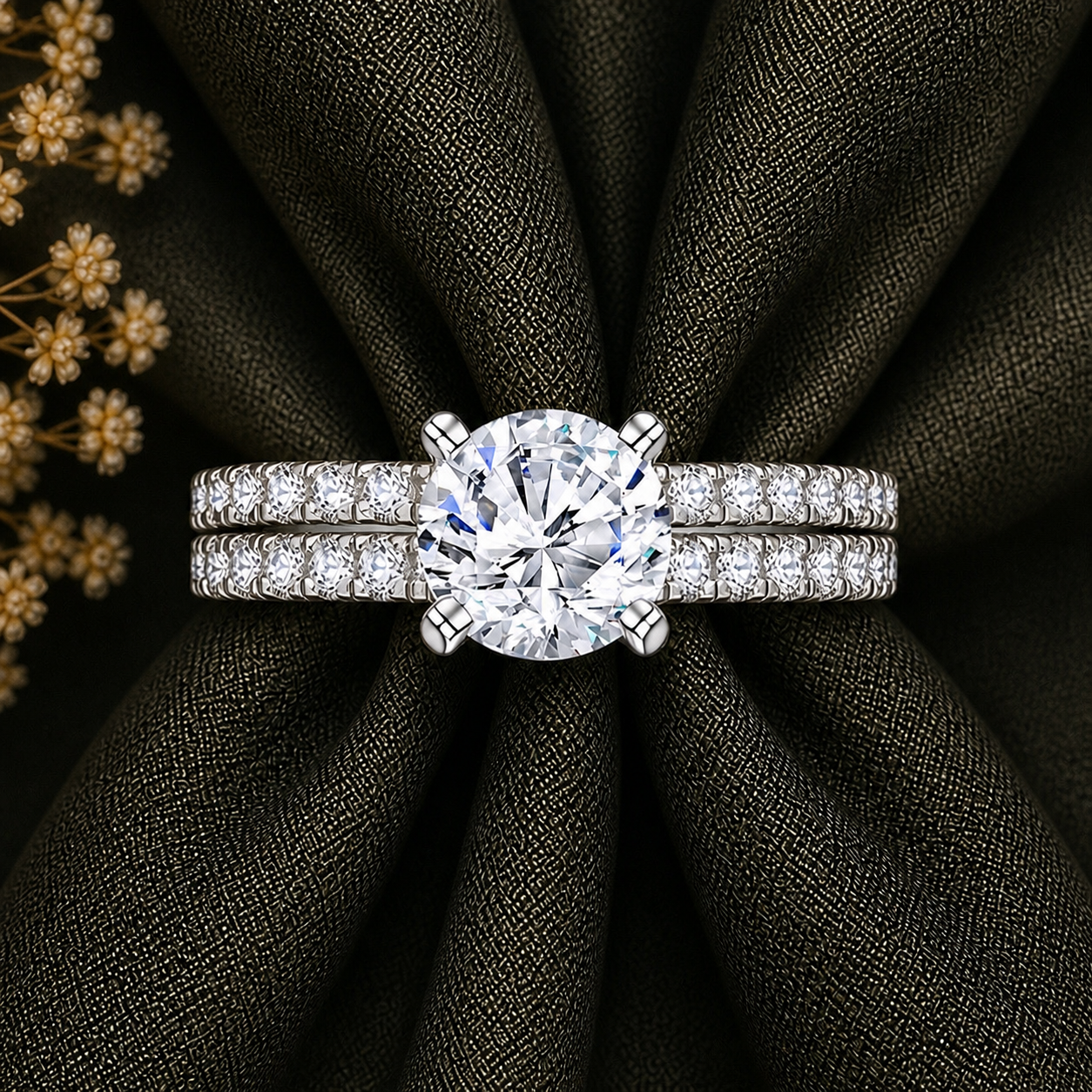 Round Cut Solitaire Moissanite Ring Set