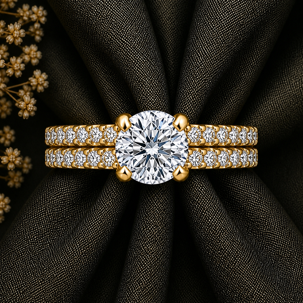 Round Cut Solitaire Moissanite Ring Set