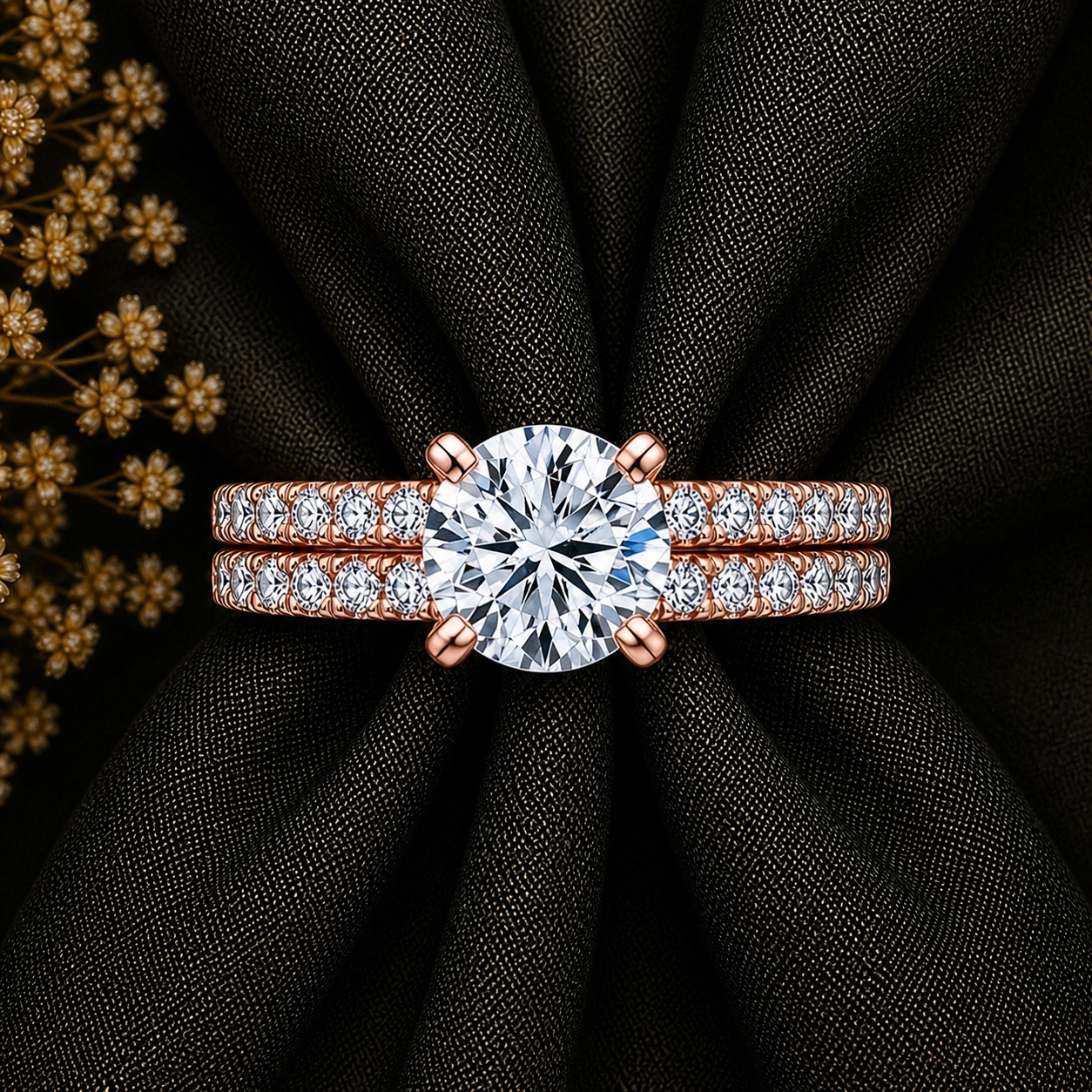 Round Cut Solitaire Moissanite Ring Set