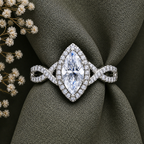 Twisted Marquise Cut Halo Moissanite Ring
