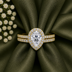 Pear Cut Halo Moissanite Ring Set