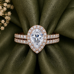 Pear Cut Halo Moissanite Ring Set