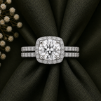 Round Cut Halo Moissanite Ring Set