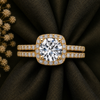 Round Cut Halo Moissanite Ring Set