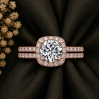Round Cut Halo Moissanite Ring Set