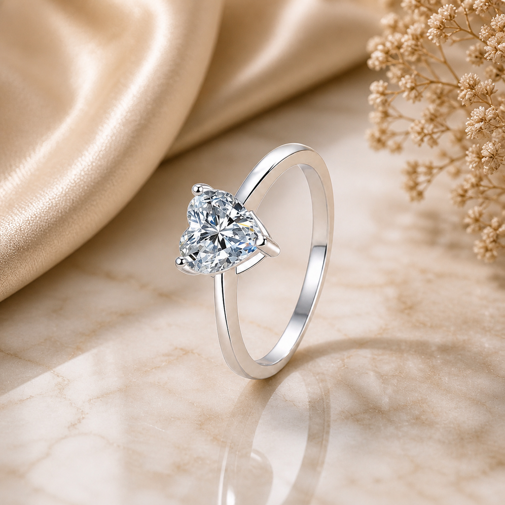 1 Carat Heart Cut Solitaire Moissanite Ring