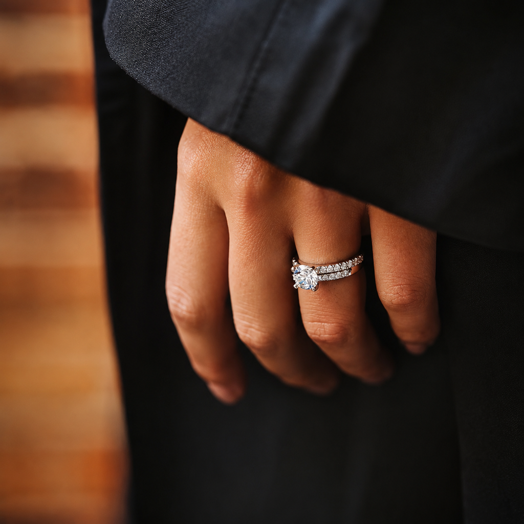 Round Cut Solitaire Moissanite Ring Set