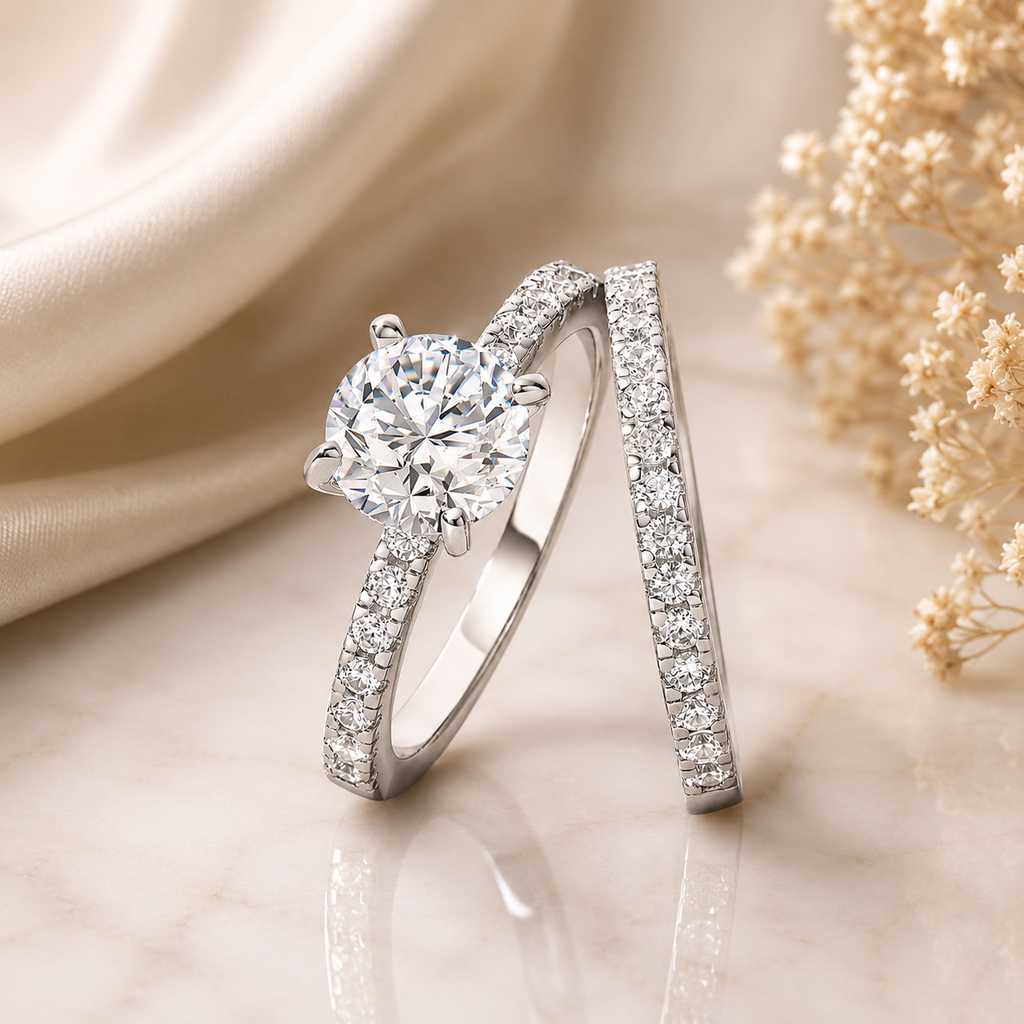 Round Cut Solitaire Moissanite Ring Set