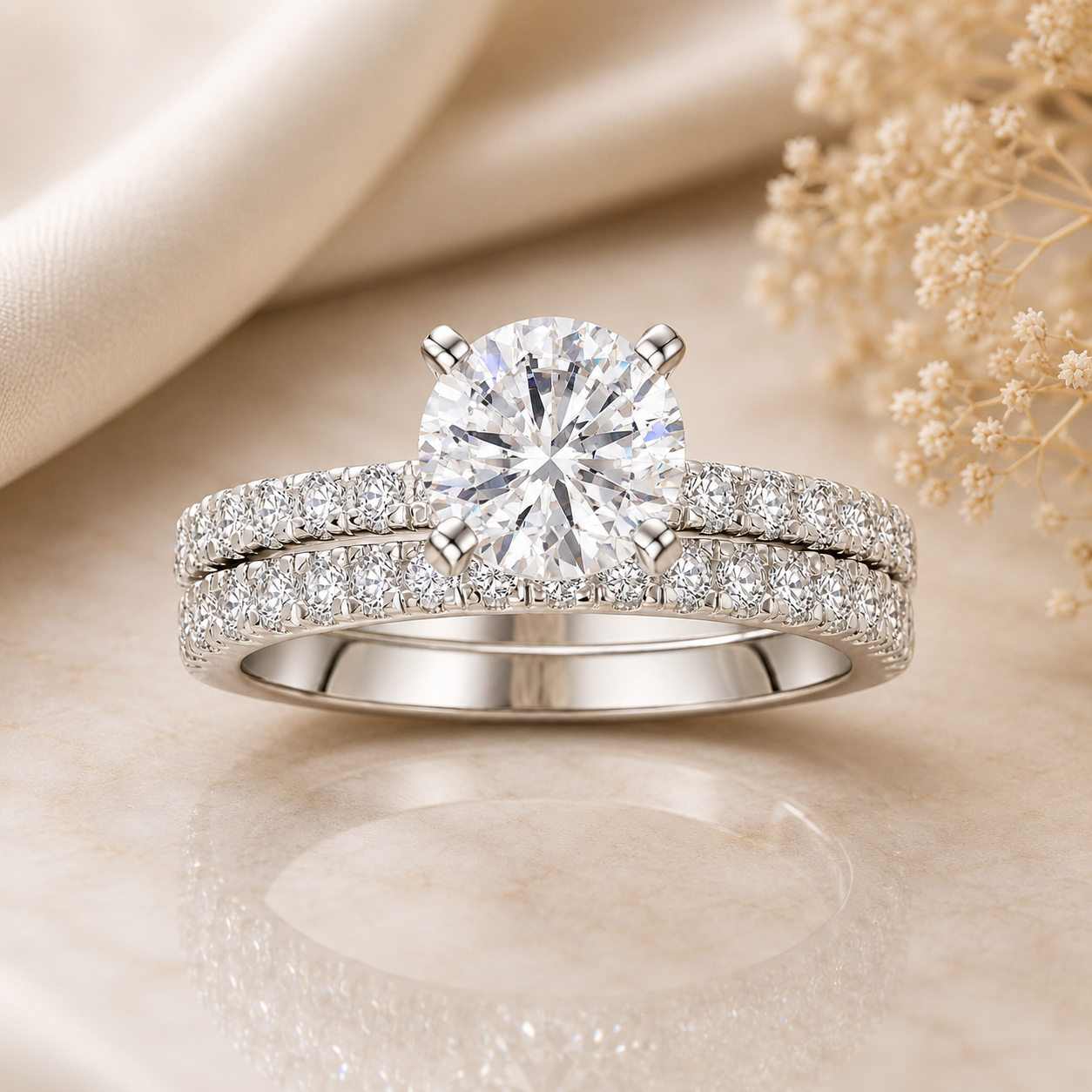 Round Cut Solitaire Moissanite Ring Set