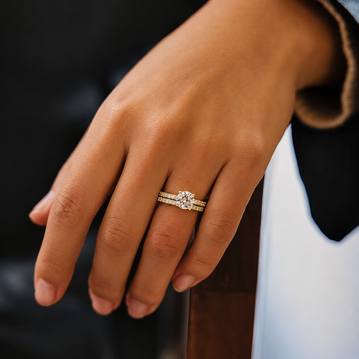 Round Cut Solitaire Moissanite Ring Set
