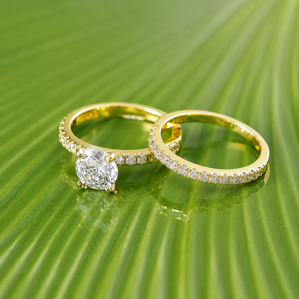 Round Cut Solitaire Moissanite Ring Set