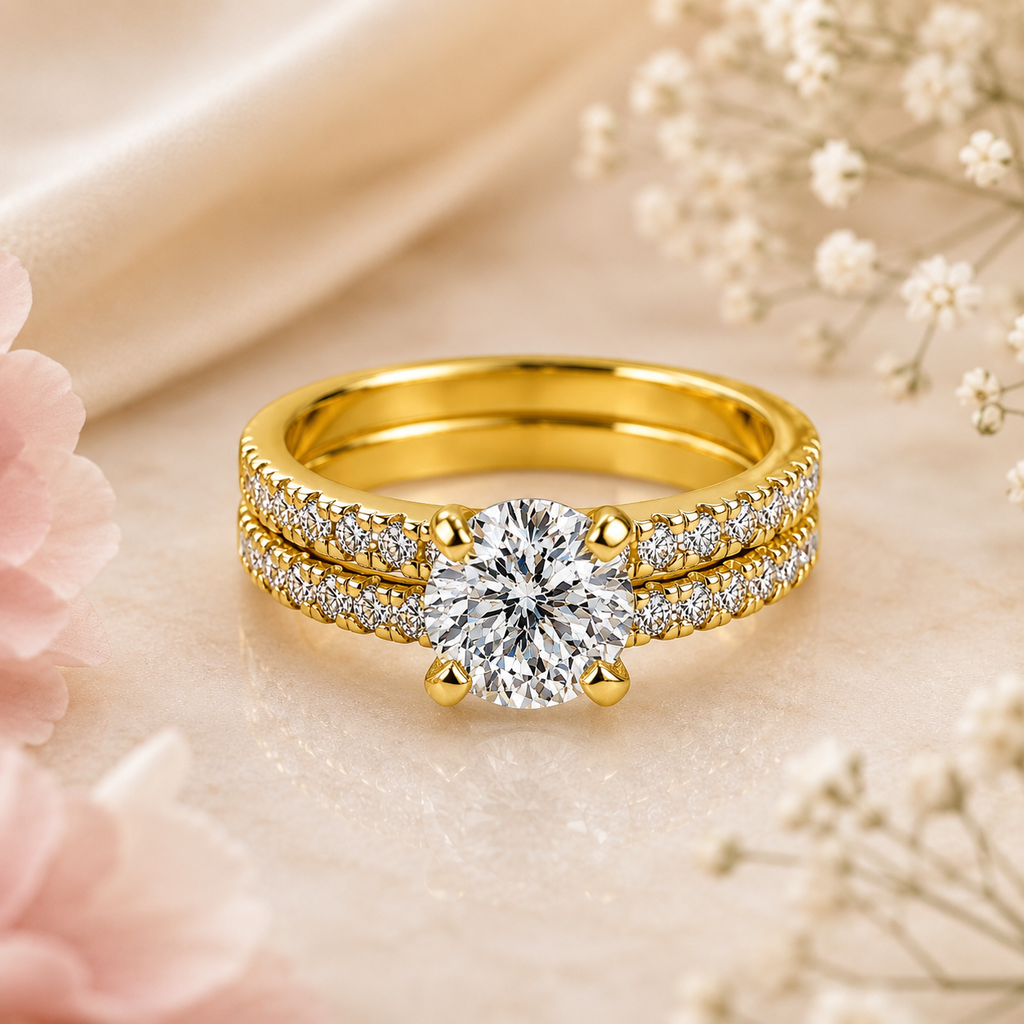Round Cut Solitaire Moissanite Ring Set