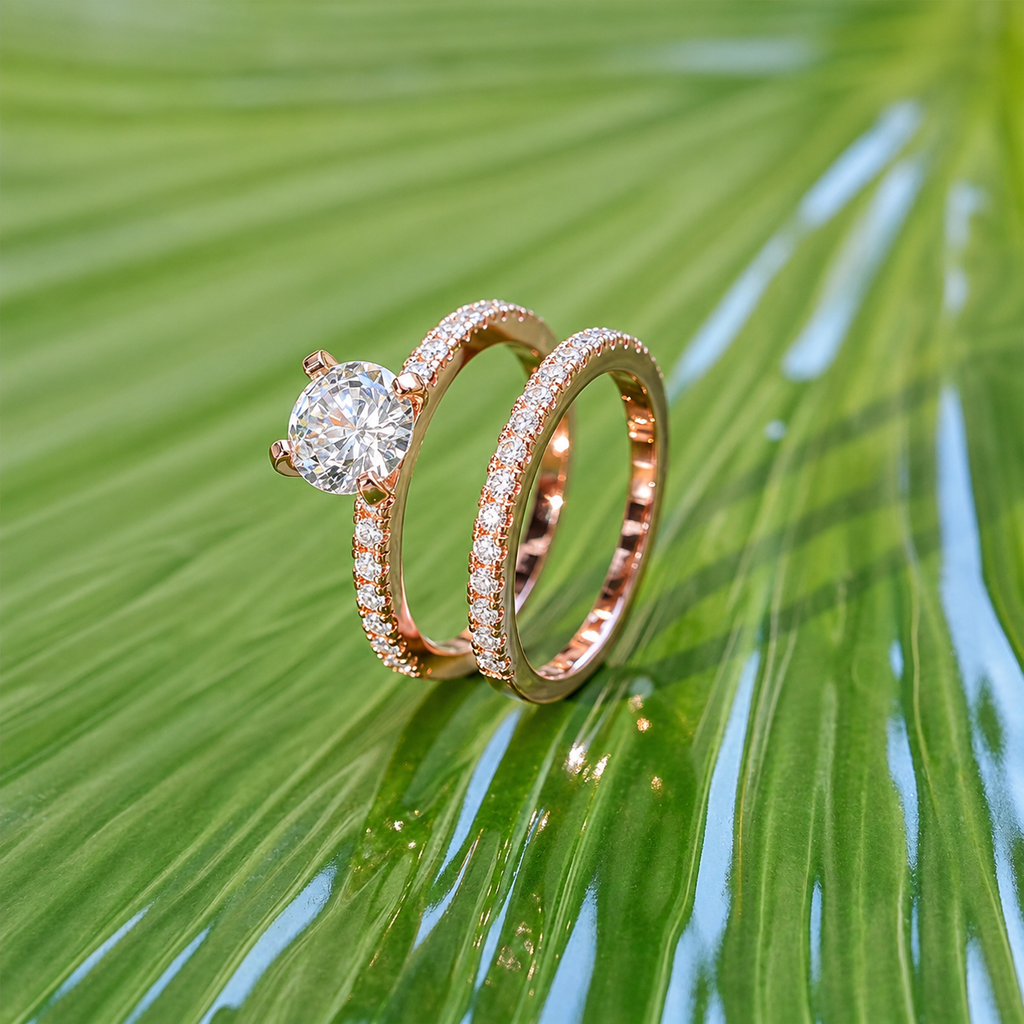 Round Cut Solitaire Moissanite Ring Set