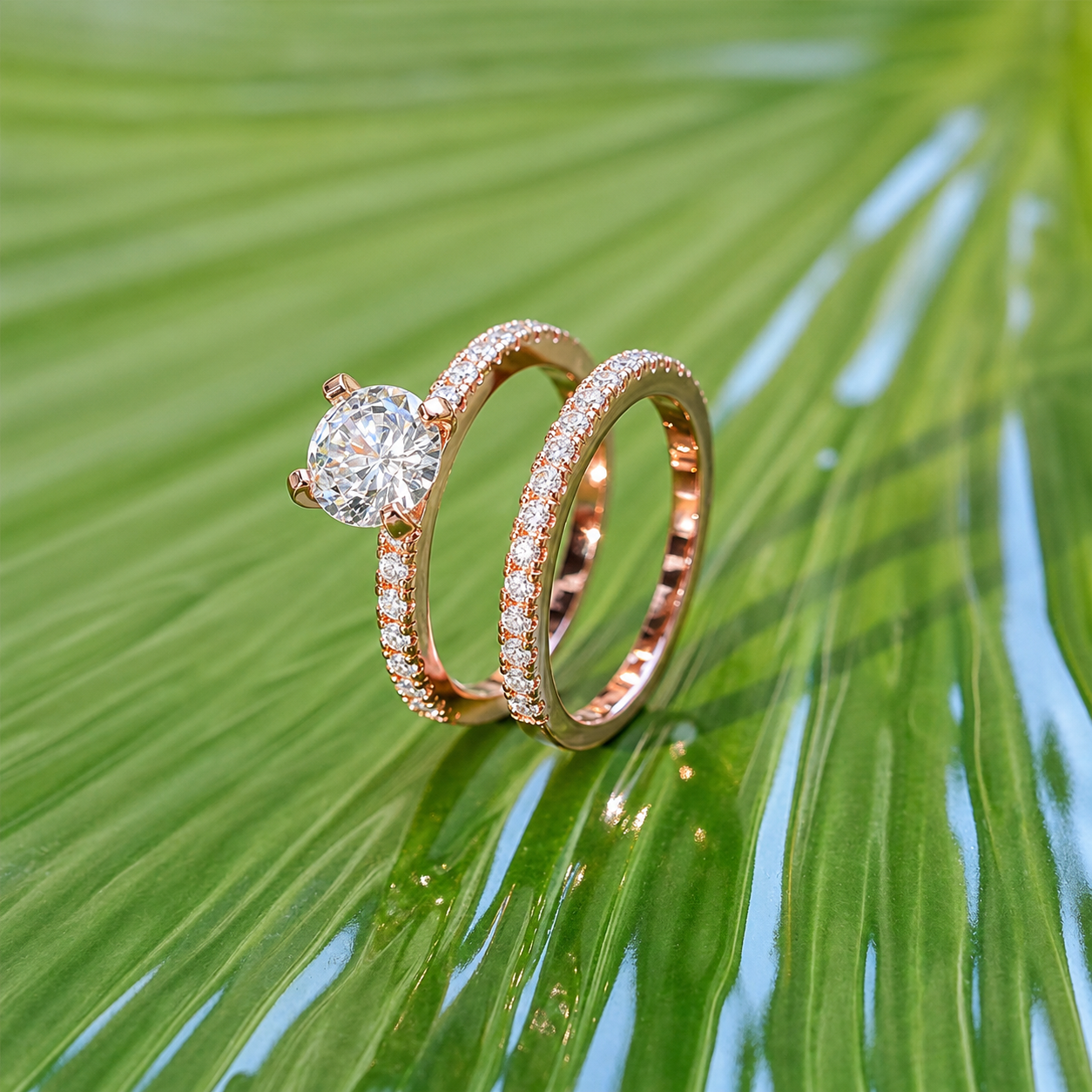 Round Cut Solitaire Moissanite Ring Set