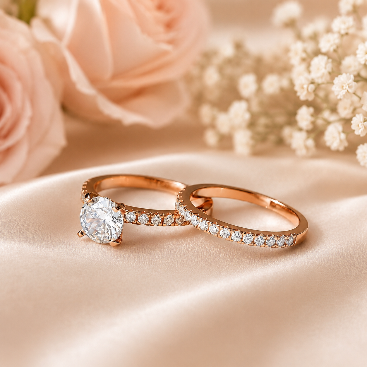 Round Cut Solitaire Moissanite Ring Set