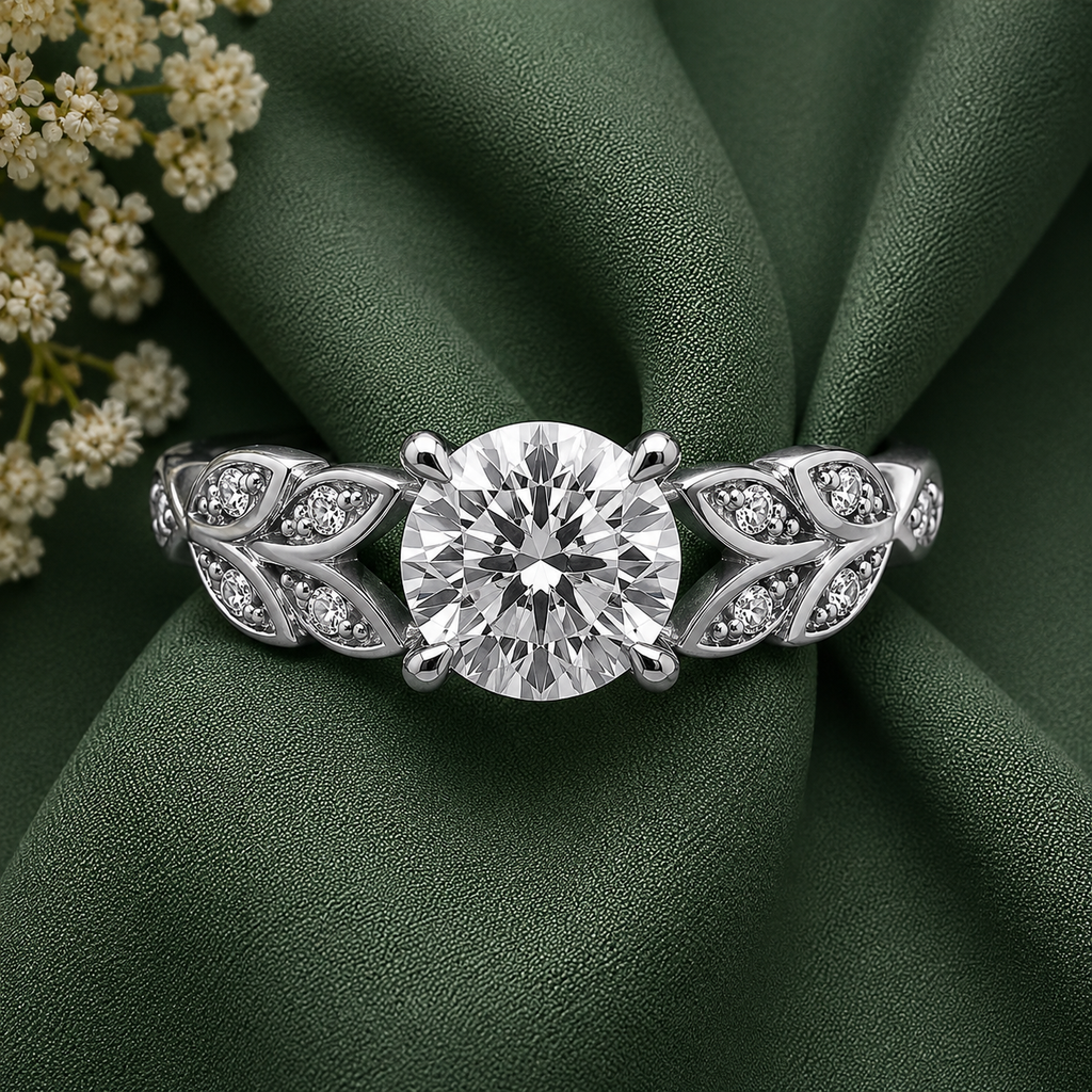 2 Carat Round Cut Leaf Moissanite Ring