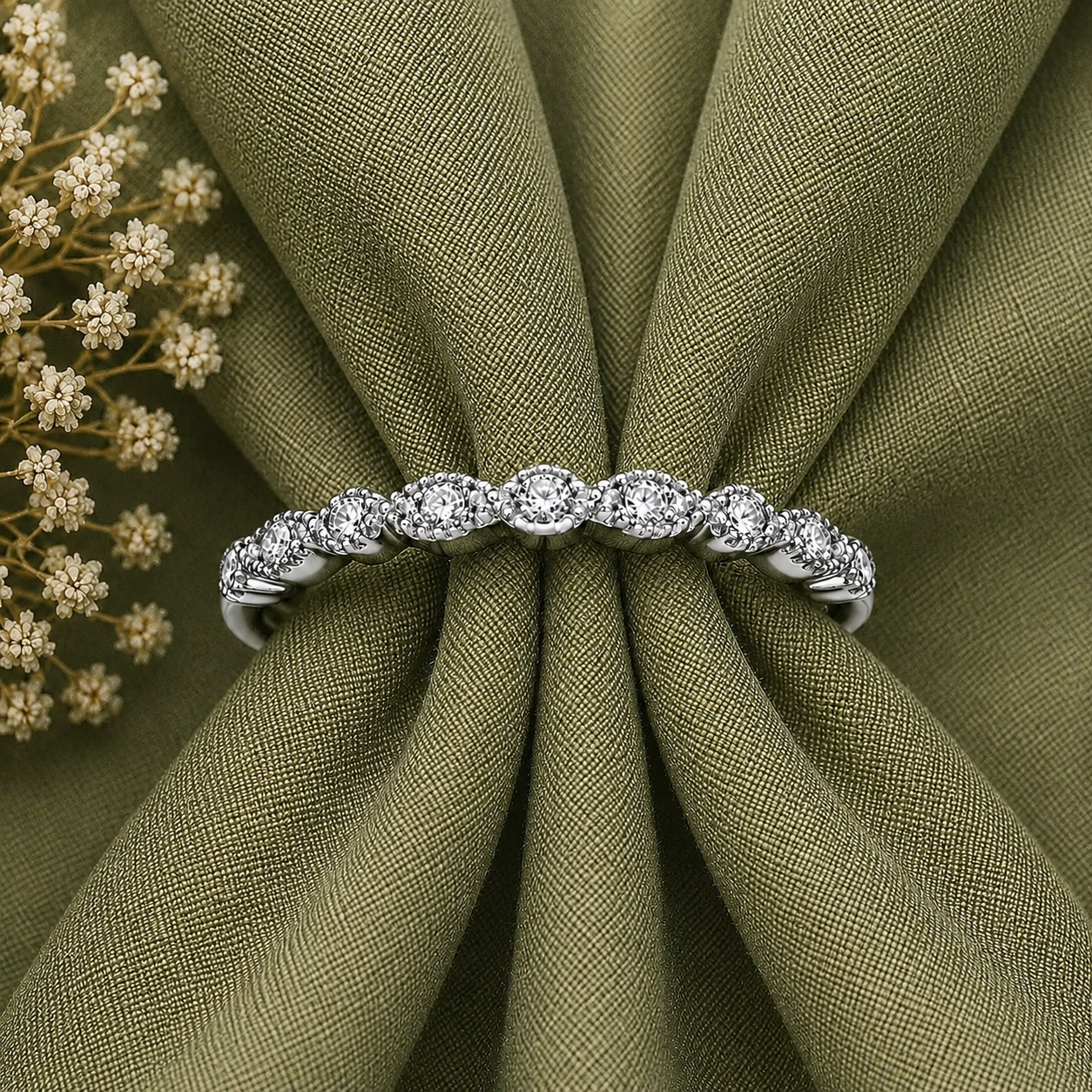 Alternating Half Eternity Moissanite Band