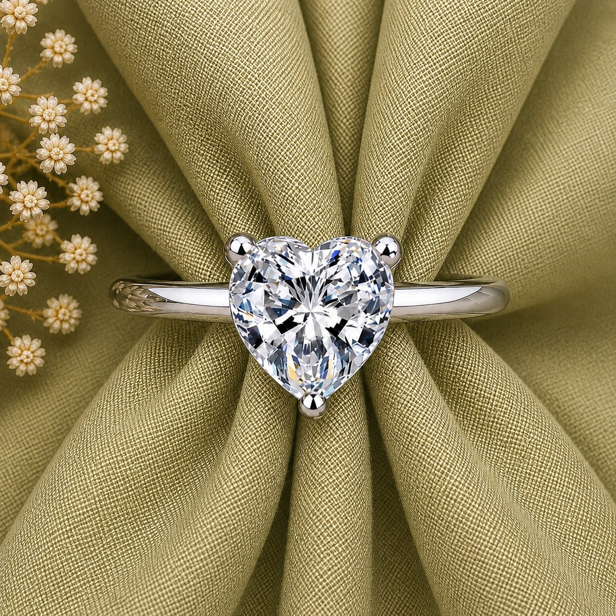 1 Carat Heart Cut Solitaire Moissanite Ring