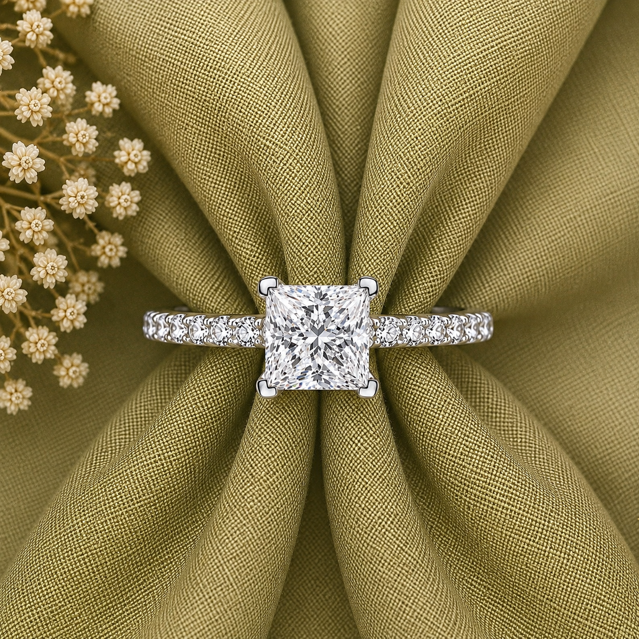 2 Carat Princess Cut Moissanite Ring