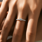 Petite Round Cut Moissanite Ring with Pavé Band