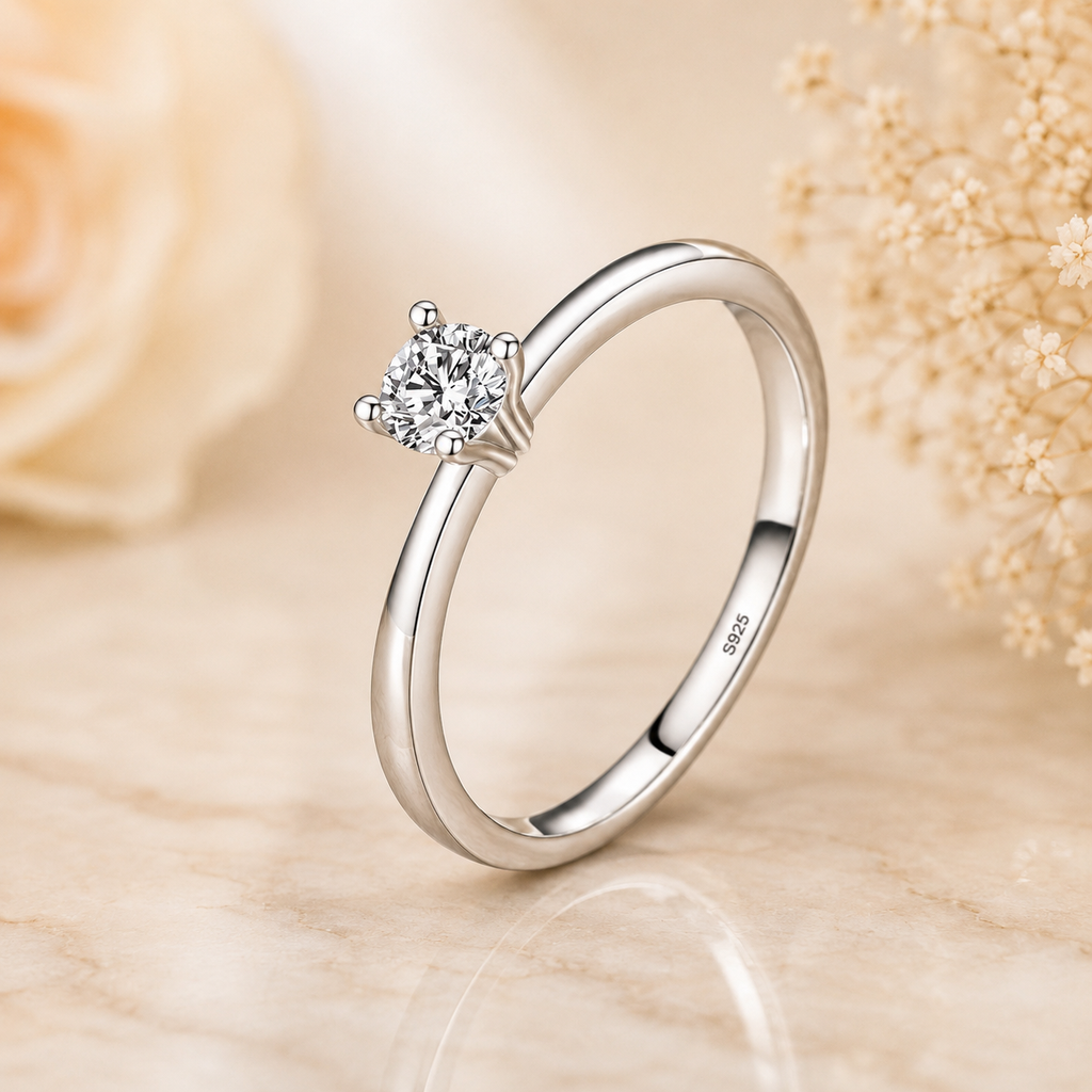 Petite Round Cut Solitaire Moissanite Ring