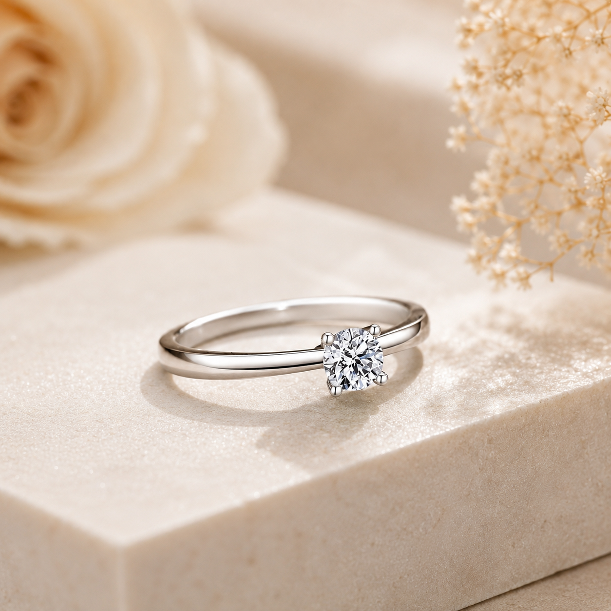 Petite Round Cut Solitaire Moissanite Ring