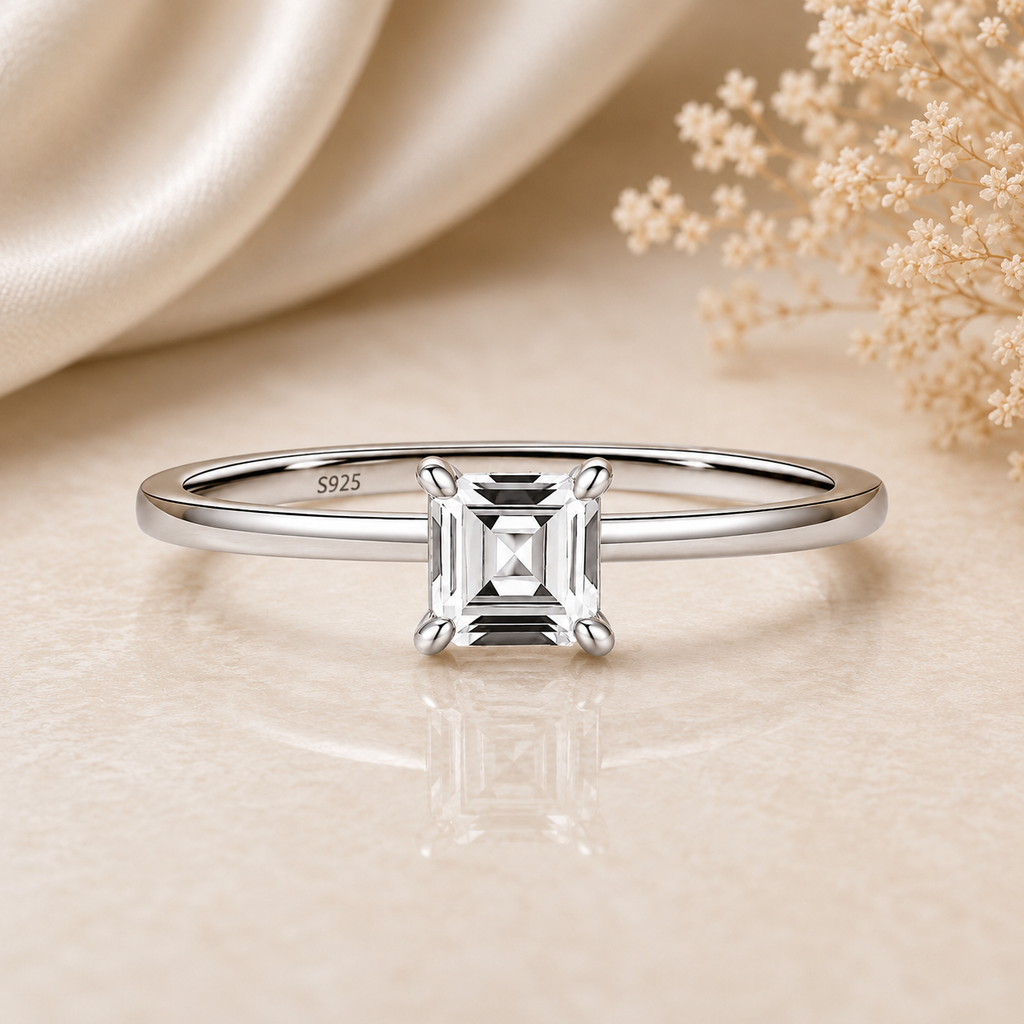 Square-Shaped Emerald Cut Moissanite Ring