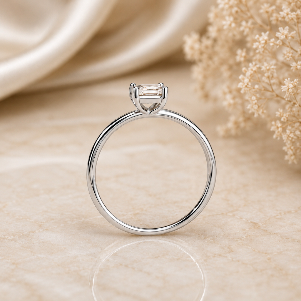 Square-Shaped Emerald Cut Moissanite Ring
