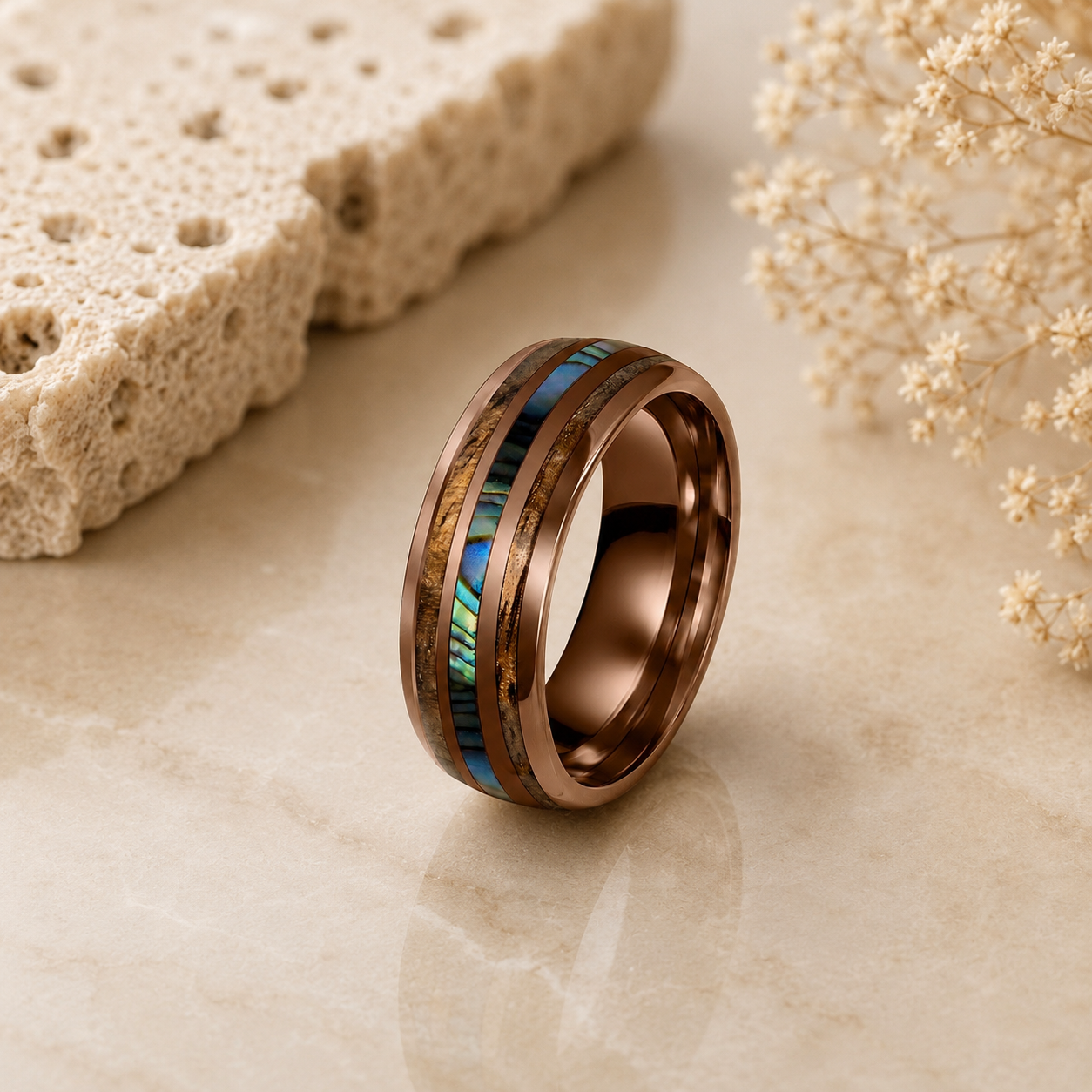 Hawaiian Koa Wood and Abalone Men's Ring