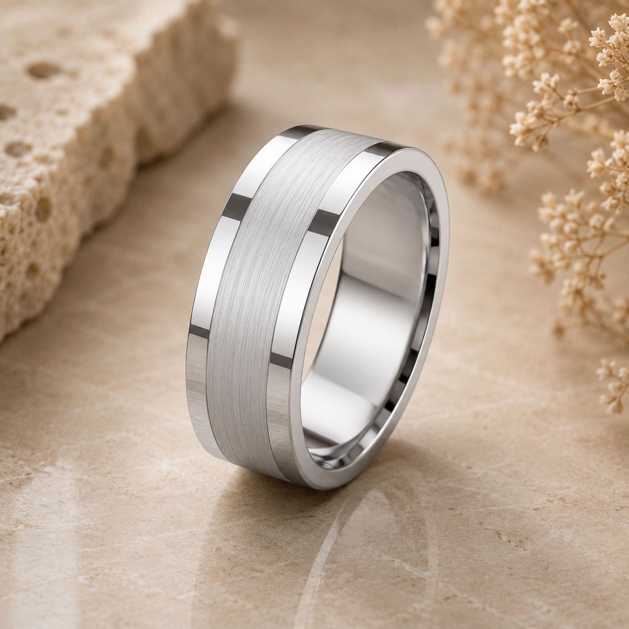 Men’s Brushed Center Polished Sides Wedding Ring