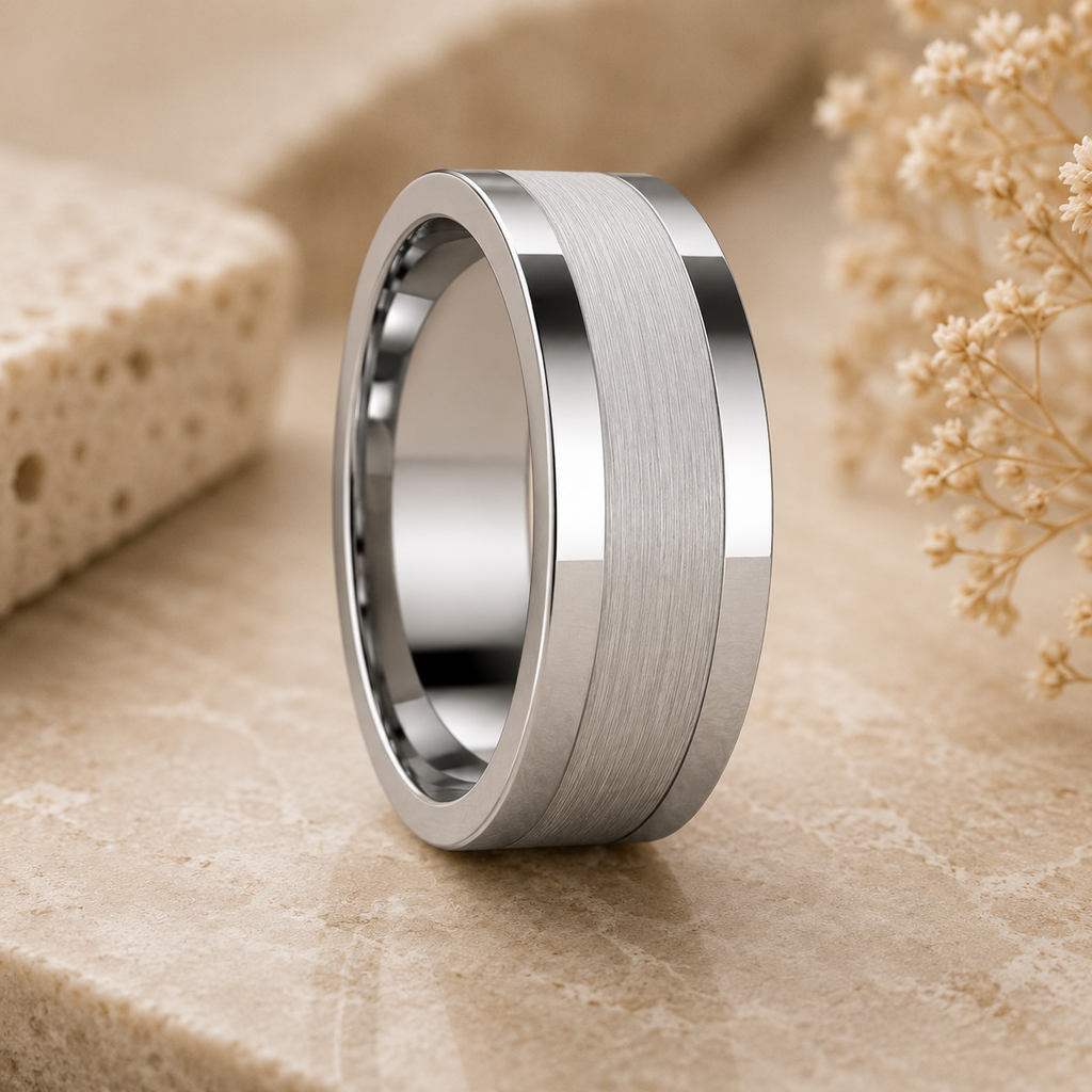 Men’s Brushed Center Polished Sides Wedding Ring