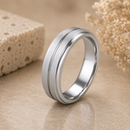 Men’s Brushed Raised-Center Grooved Wedding Ring