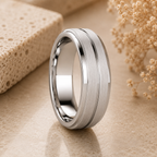 Men’s Brushed Raised-Center Grooved Wedding Ring