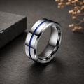 Men's Silver and Blue Tungsten Wedding Ring