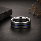 Men's Silver and Blue Tungsten Wedding Ring