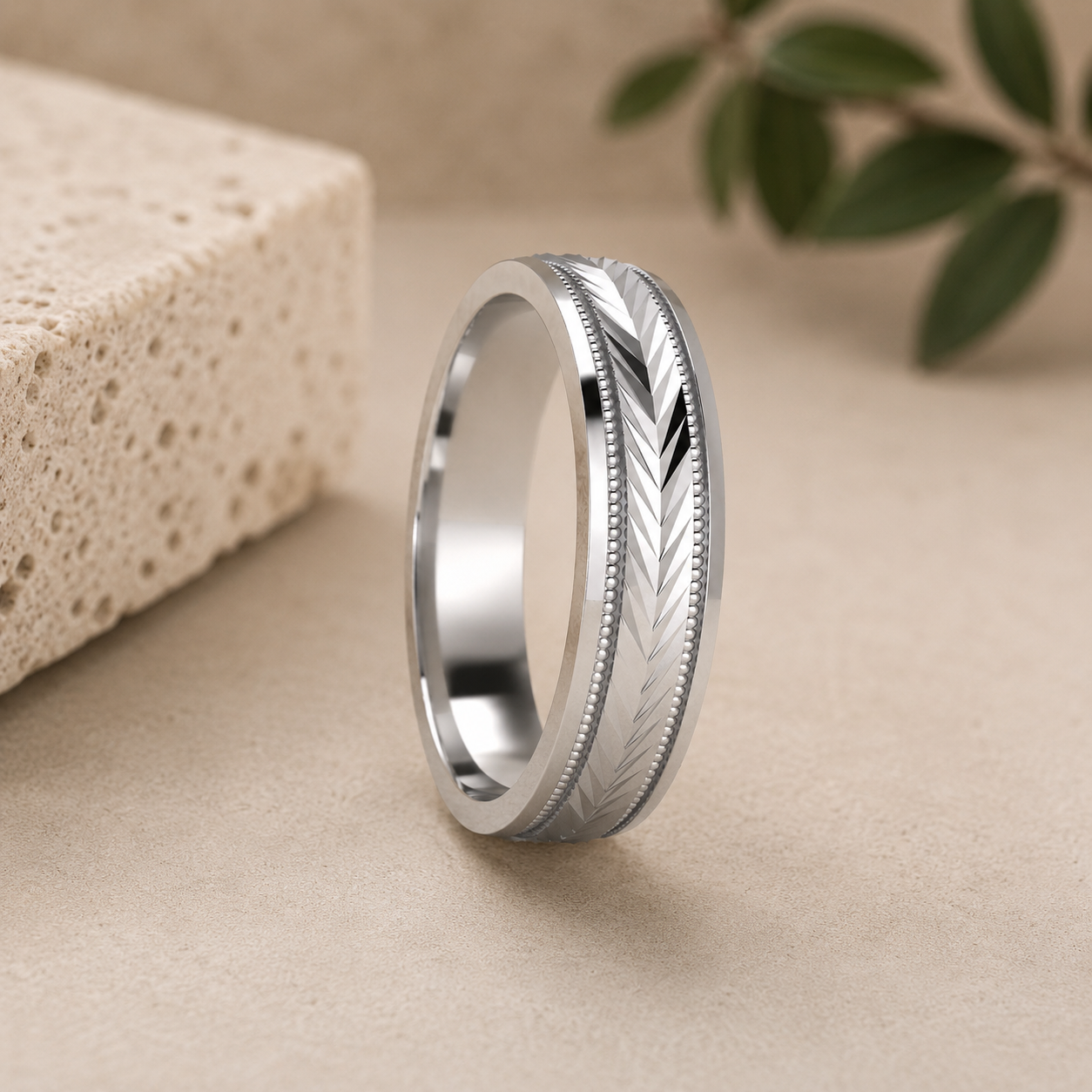Arrow Patterned Wedding Band
